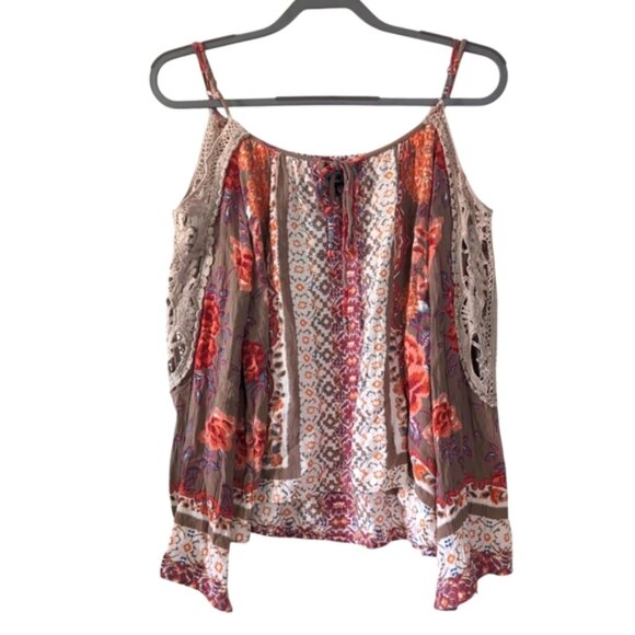 Angie Tops - Angie Western Country Whimsical Fairy Boho Cold Shoulder Festival Hippie Top S